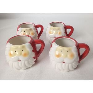 Set of 4 Santa Claus Face Mini Ceramic Mugs Christmas Holiday Red White 2"